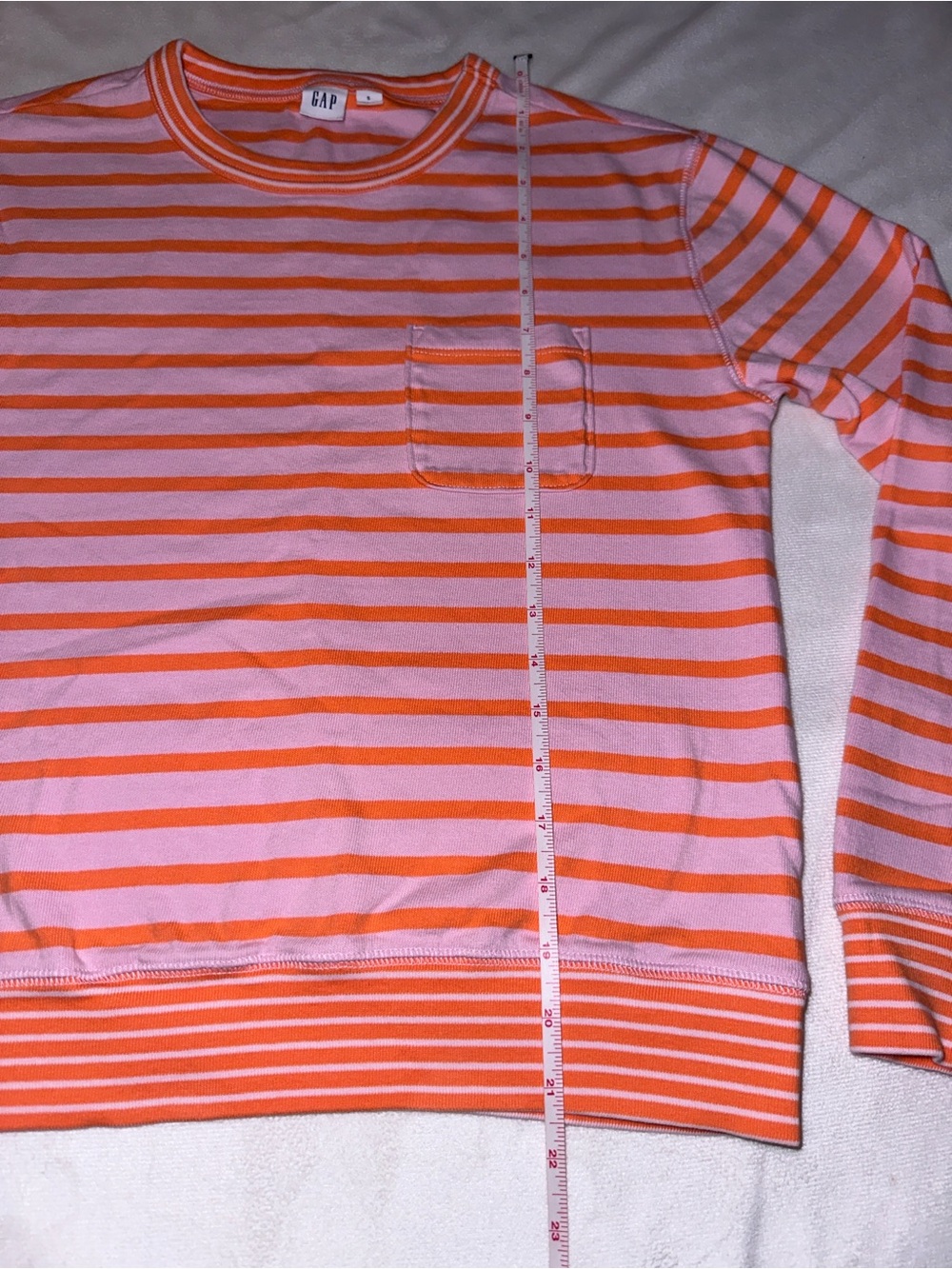 GAP Pink & Orange Striped Pocket Sweatshirt Pullover Size Small - Picture 12 of 12